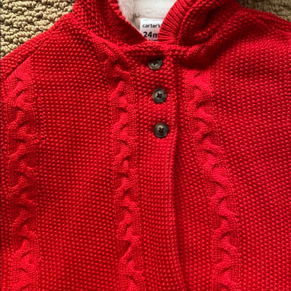 Red knitted shacket with hood. New with tags - Picture 7 of 7